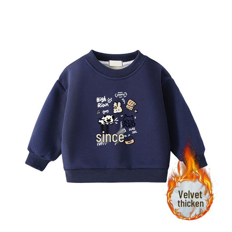 Child's Warm Cartoon Sweatshirt: Velvet, Thick, Long-Sleeve, Winter-Ready, Korean Casual Style—No Hood