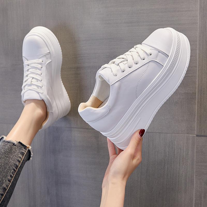 Classic Genuine Leather Sneakers Women White Shoes Thick Sole Sneakers Ladies Casual Shoes Spring Height Increase Platform Shoes