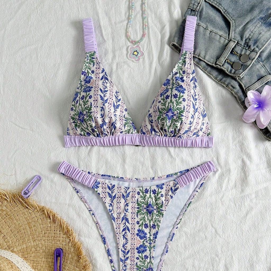 New European And American Printed Bikini Adjustable Shoulder Strap Swimsuit Women'S Swimwear Direct Sales