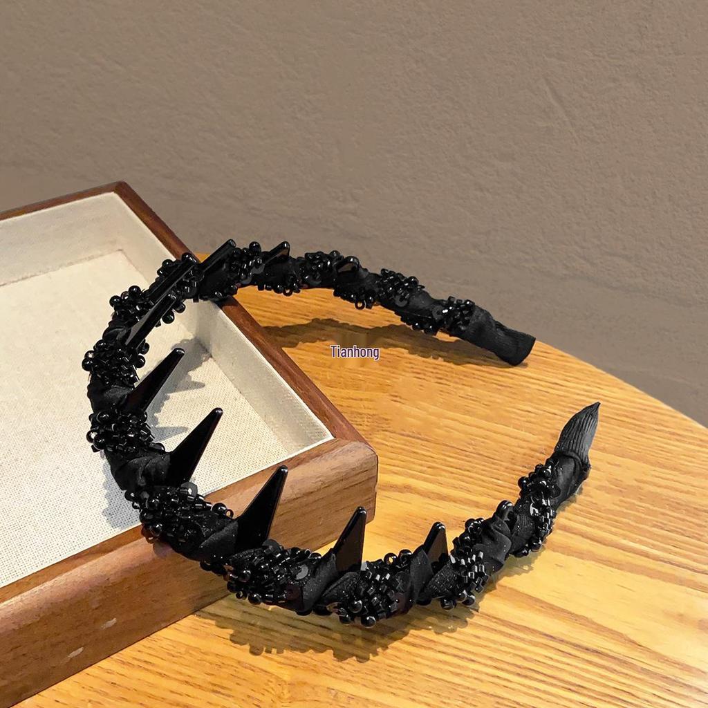 Sense Black Beaded Non-Slip Headband with Teeth - Elegant Women's Hair Accessory