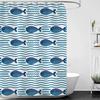 Blå Fisk Dusjforheng Enkelt Abstrakt Fisk Orientalsk Kunstnerisk Hvit Bakgrunn Vanntett Stoff Baderomsdekor Forheng