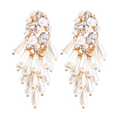Fashion Streetwear Personalized Exaggerated Geometric Inlaid Rhinestone Earrings Temperament Faux Pearl Ear Jewelry
