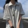Womens Oversized Short Sleeve Polo T-Shirt Wheat Jacquard Casual Streetwear Couples