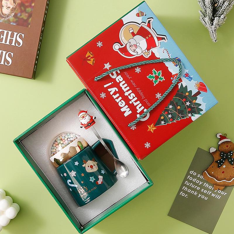 

Творча керамічна різдвяна чашка з кришкою: Ідеальна святкова подарункова коробка Christmas gift box зелений