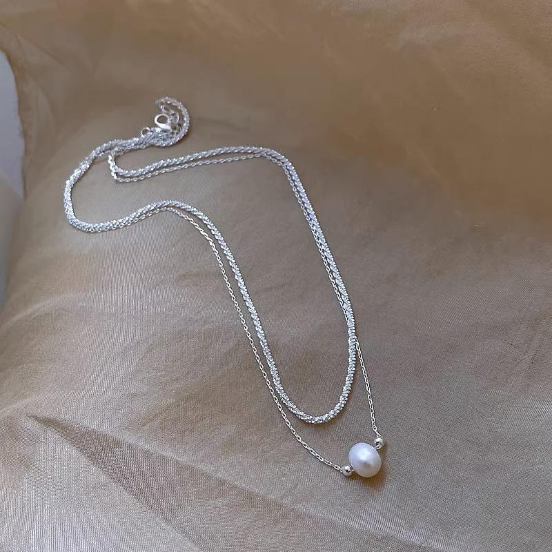 Double-layered Freshwater Necklace for Women, Stylish and Sparkling Design, Cool and Elegant Style, Collar Chain