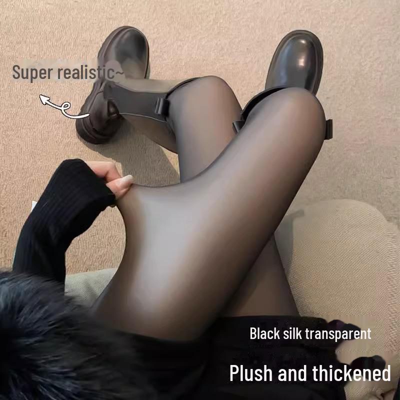 Kostenloser Versand Graue Transparente Stealth Strumpfhose - Samtgefüttert für Bare-Leg-Look, Ideal für Frühling, Herbst, Winter – Schwarze Strümpfe.