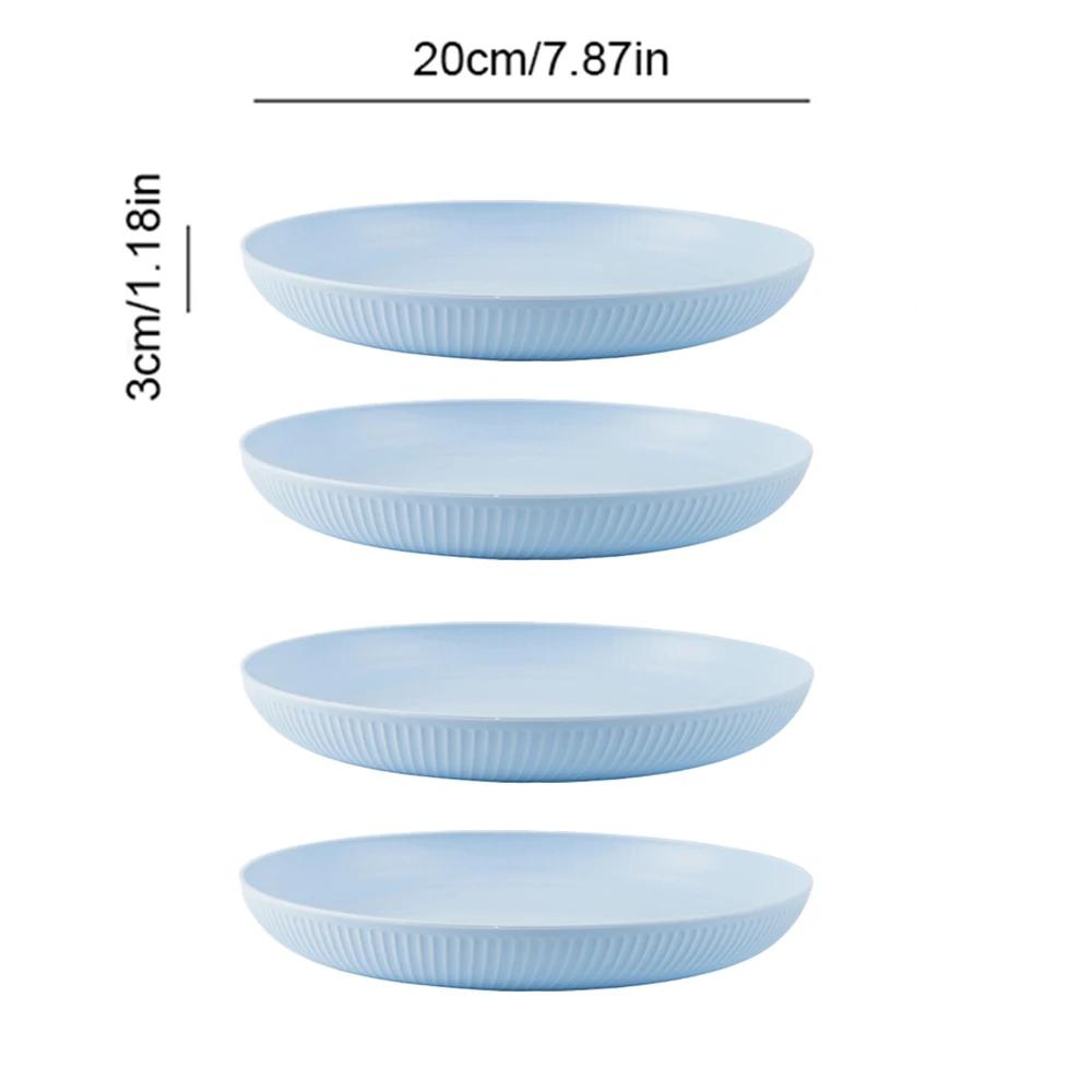 4Pcs 20cm Lightweight Unbreakable Wheat Straw Plates Deep Dinner Plate for Kids Toddler Adult Dishwasher Microwave Safe