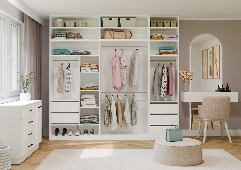 Armario Modular Openo Set 260/250 Blanco Cajones Barras Estantes Grande Para Dormitorio