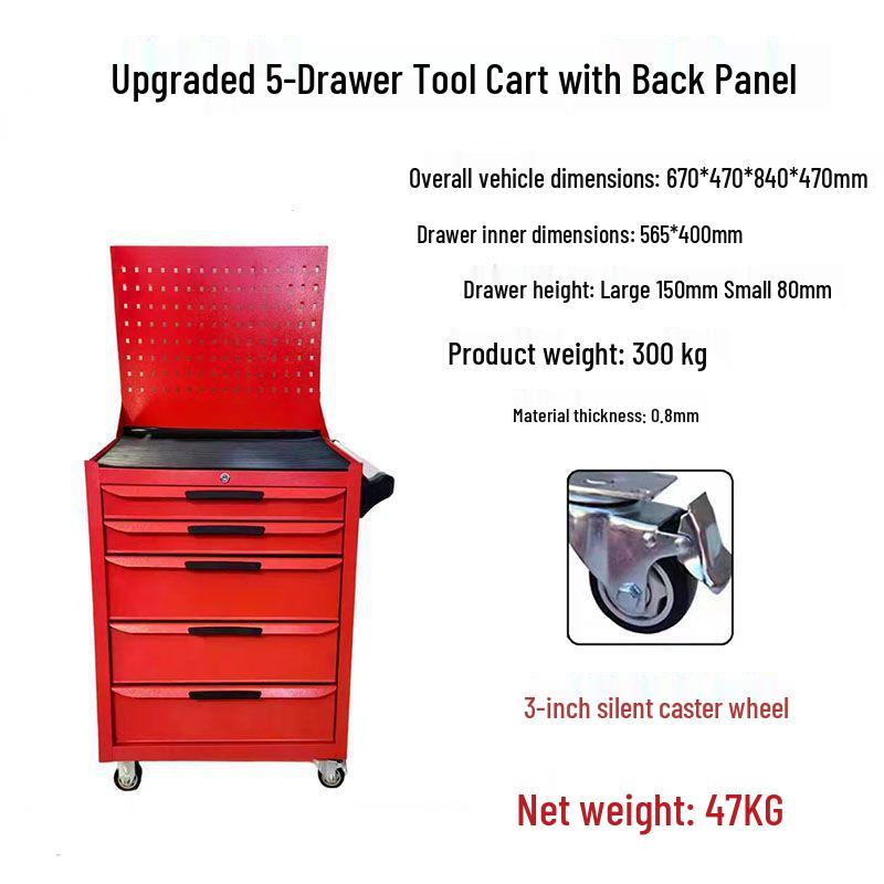 Movable Three-Layer Hand Cart: Multi-functional Auto Repair & Household Tool Box with Cabinet Door