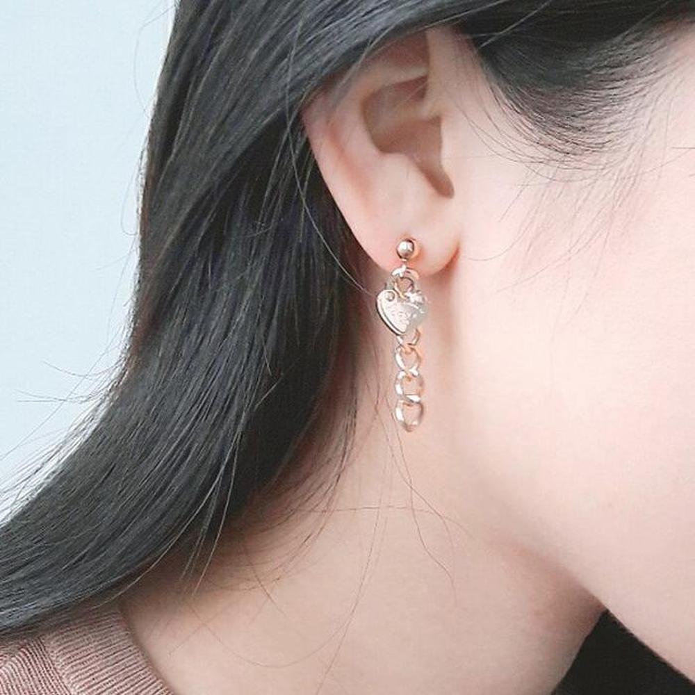 Love Chaindrome Earrings Silver Rose Gold Heart Pendant (S6757802)