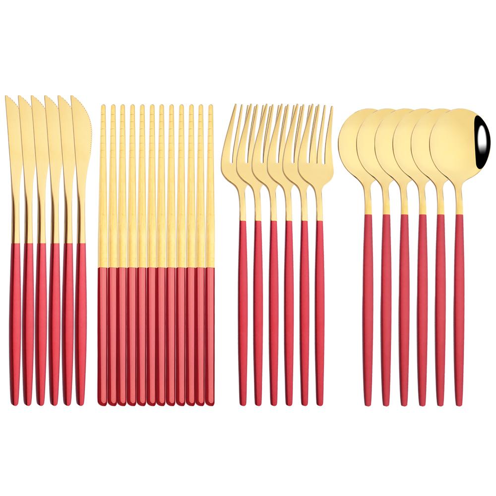 Luxury Chopsticks Knife Fork Spoon Cutlery Set 18/24 Pcs White Gold Dinnerware Set Stainless Steel Flatware Korean Tableware Set