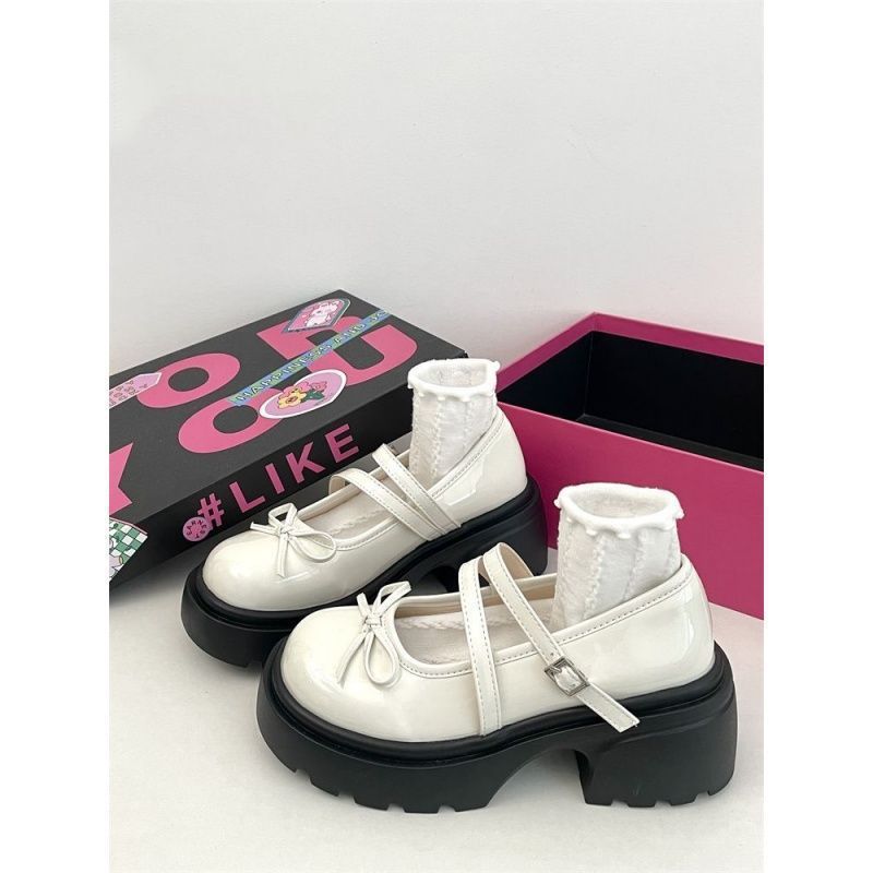 Bow French with skirt Mary Jane retro shoes summer new thick-soled shallow mouth small leather shoes single shoes