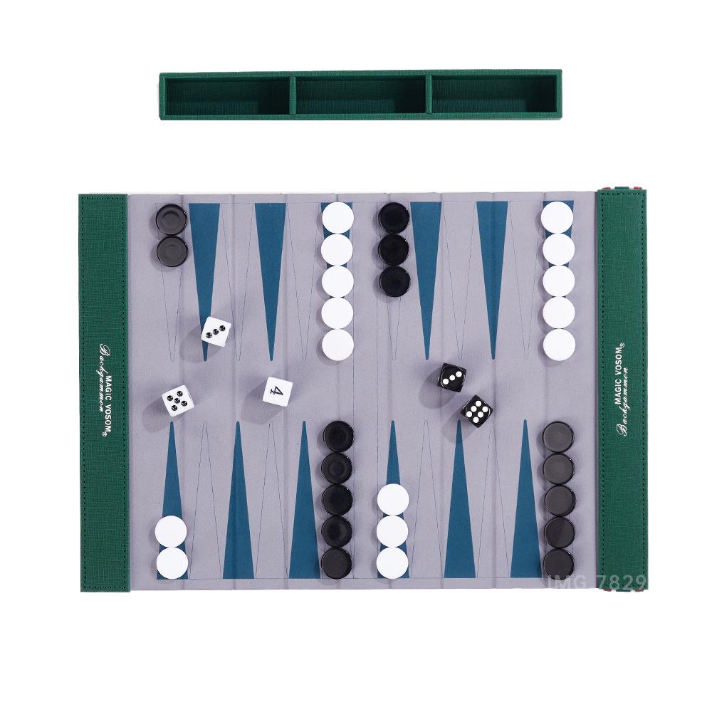 Portable Roll-up Leather Backgammon Board - Foldable PU Outdoor Game Board зелёный