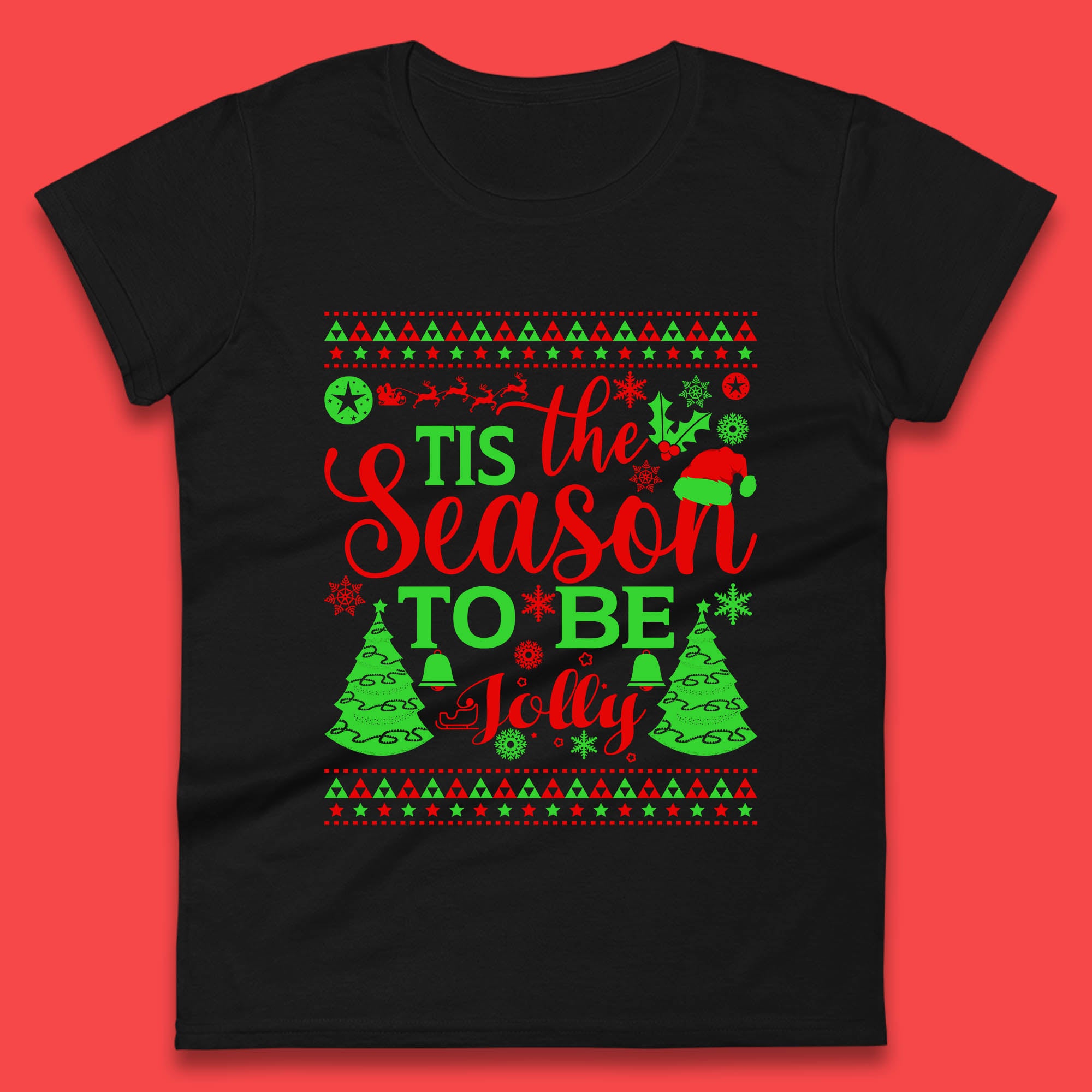Tis The Season To Be Jolly Christmas Tree Womens T Shirt Mens Tops Tees Unisex 3XL
