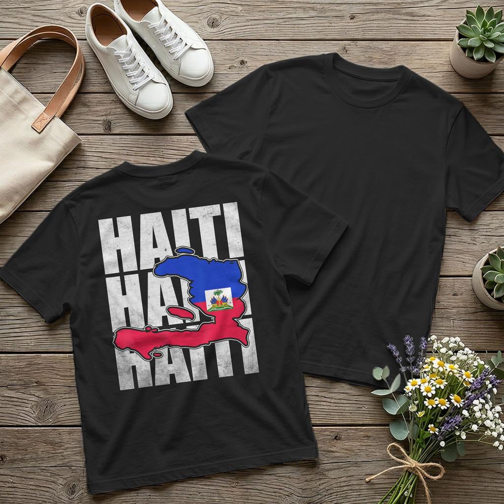 Backprint Men's Cool Happy Haitian Flag Day Haiti Map Pride T Shirts 100% Cotton Clothes Funny