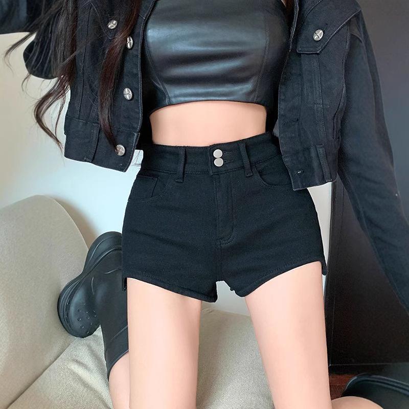 Women's High Waist Black Denim Shorts - Summer Slimming Petite Fit