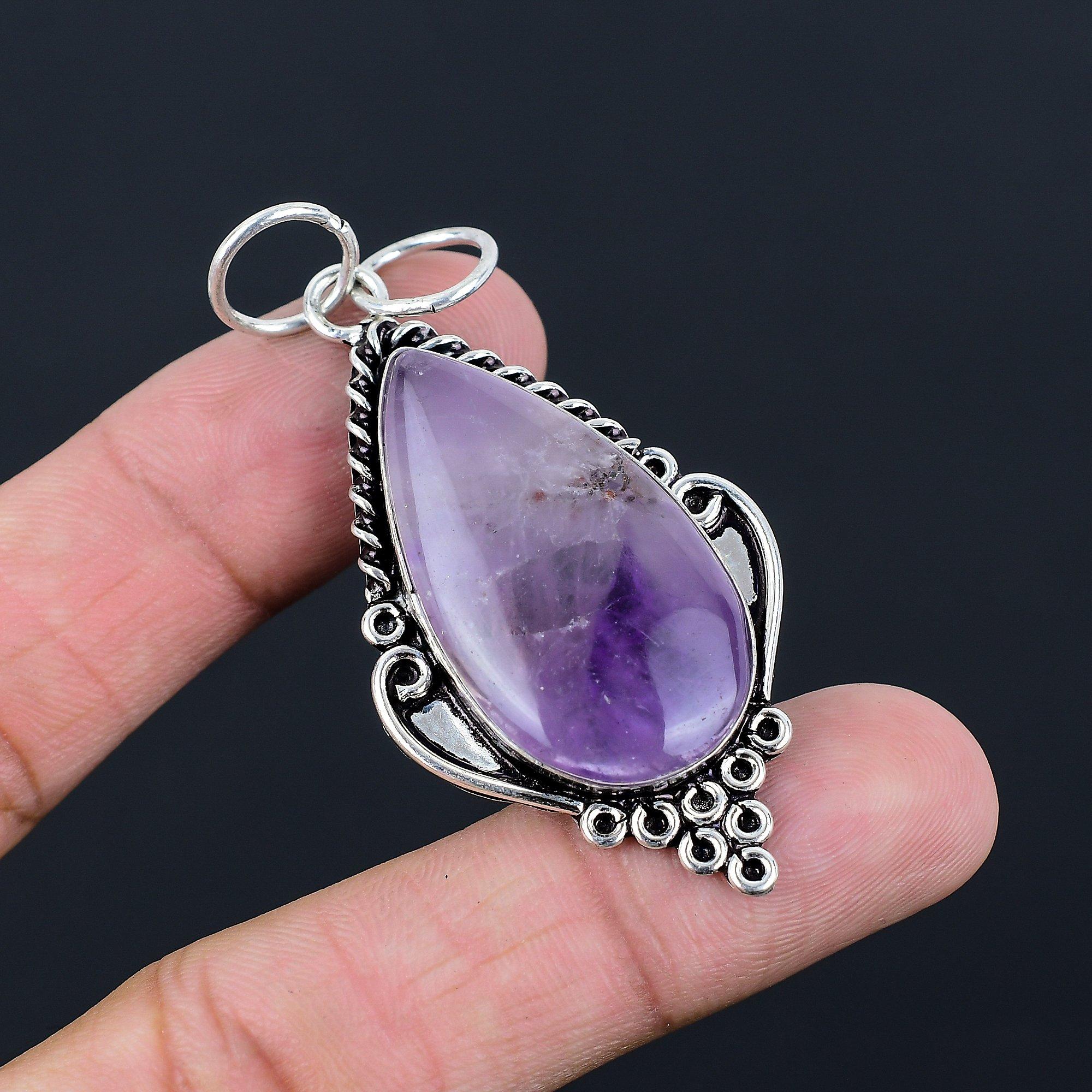 Грушевидный Звездчатый Аметист Драгоценный Камень Стерлинговое Серебро Сестра Уникальный Этнический Кулон Украшение
