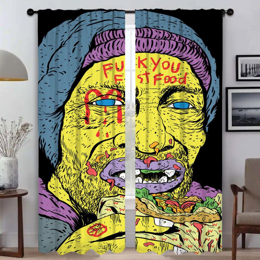 Abstract Pattern Blinds Kitchen Curtains for Living Room Blackout Curtain Home Interior Curtains 2 Pieces Tulle for Bedroom