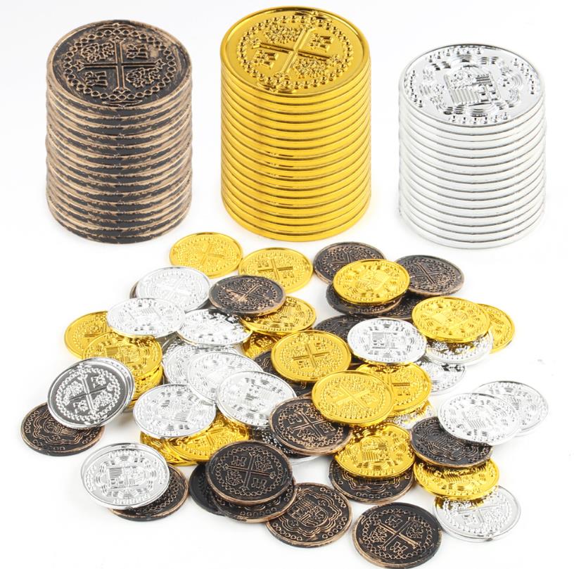 Captain Pirate Game Plastic Gold Toy Gold Coin Party Pirate Treasure Box Children'S Dress Up Treasure Box Gold Coin Gift