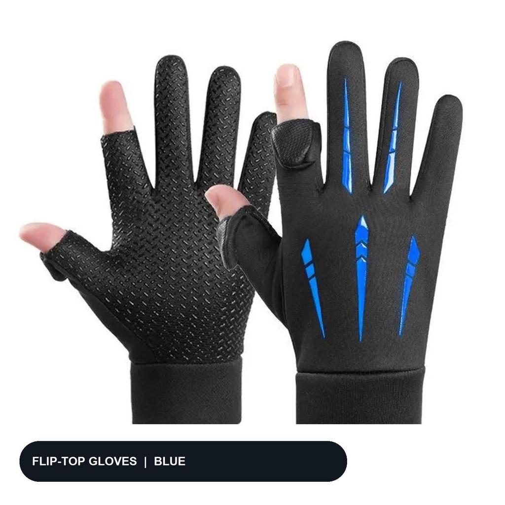 Unisex Winter Cycling Gloves Fleece Lined Touch‑Screen Flip‑Top Half‑Finger 2‑Finger Exposed Anti‑Slip Warm Gloves for Driving Biking Outdoor Sports