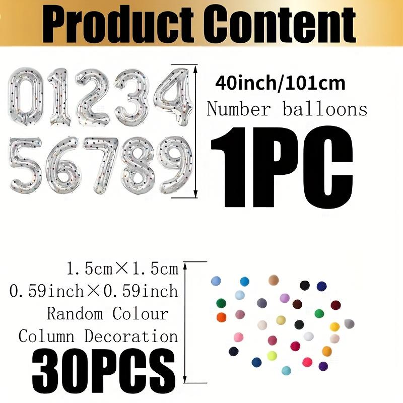 40inch Silver Number 0-9 Hairball Foil Balloons for Birthday Party Wedding Anniversary Baby Shower Living Room Digital Balloon