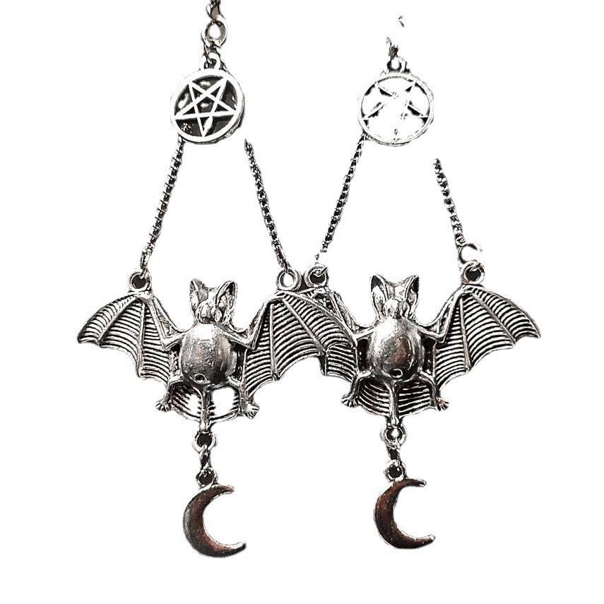 Gothic Style Alloy Earrings With Moon And Star Bat Design For Women