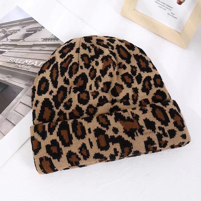 Thicken Leopard Jacquard Unisex Beanies Trendy Autumn Winter Warm Hat Hip Hop Vintage Knit Hats for Women Men