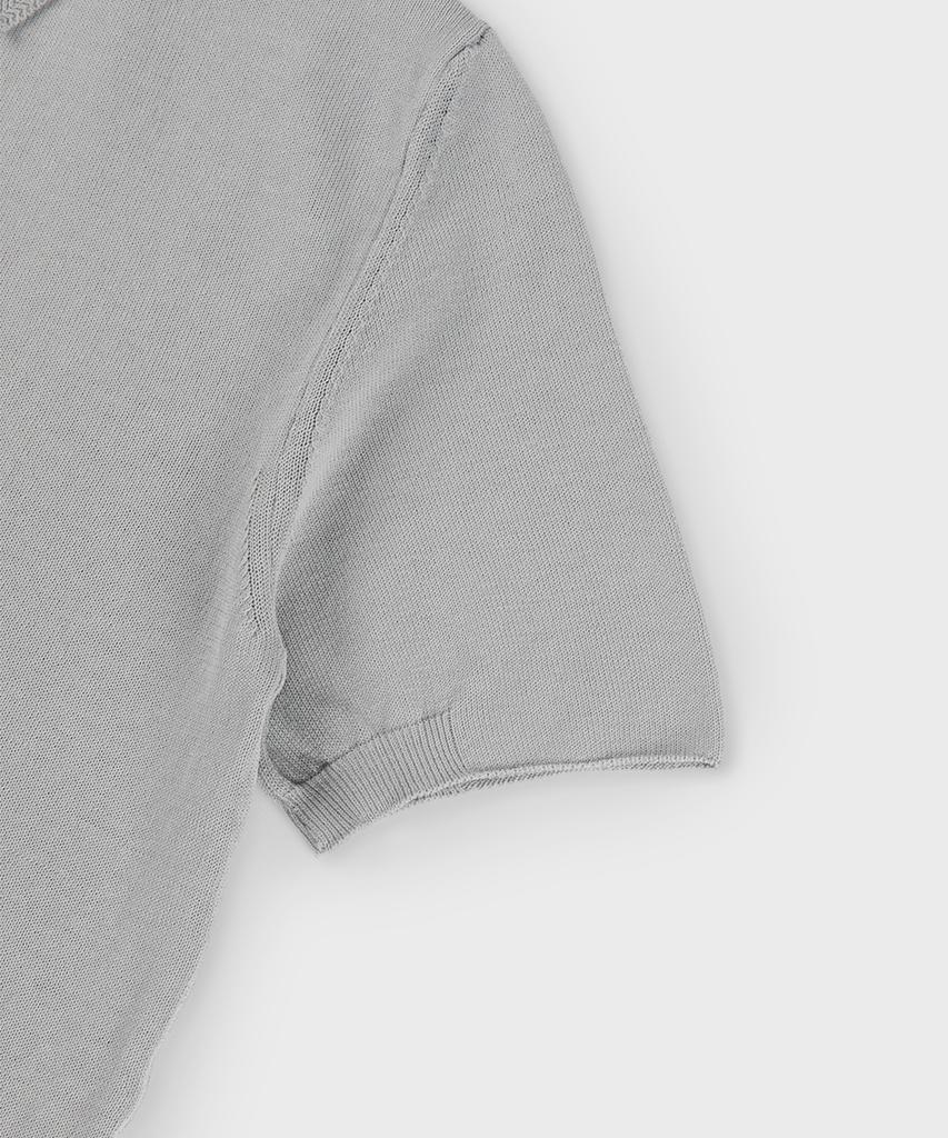 PANICALE Grey Herringbone Cotton Short Sleeve Polo Knit