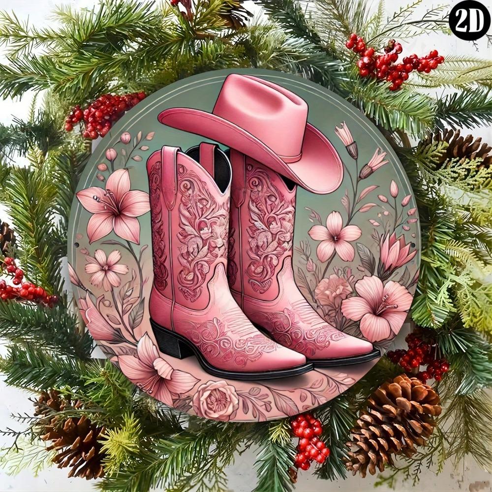 Metal Tin Sign Western Cowboy Round Wall Art Decor Plaque