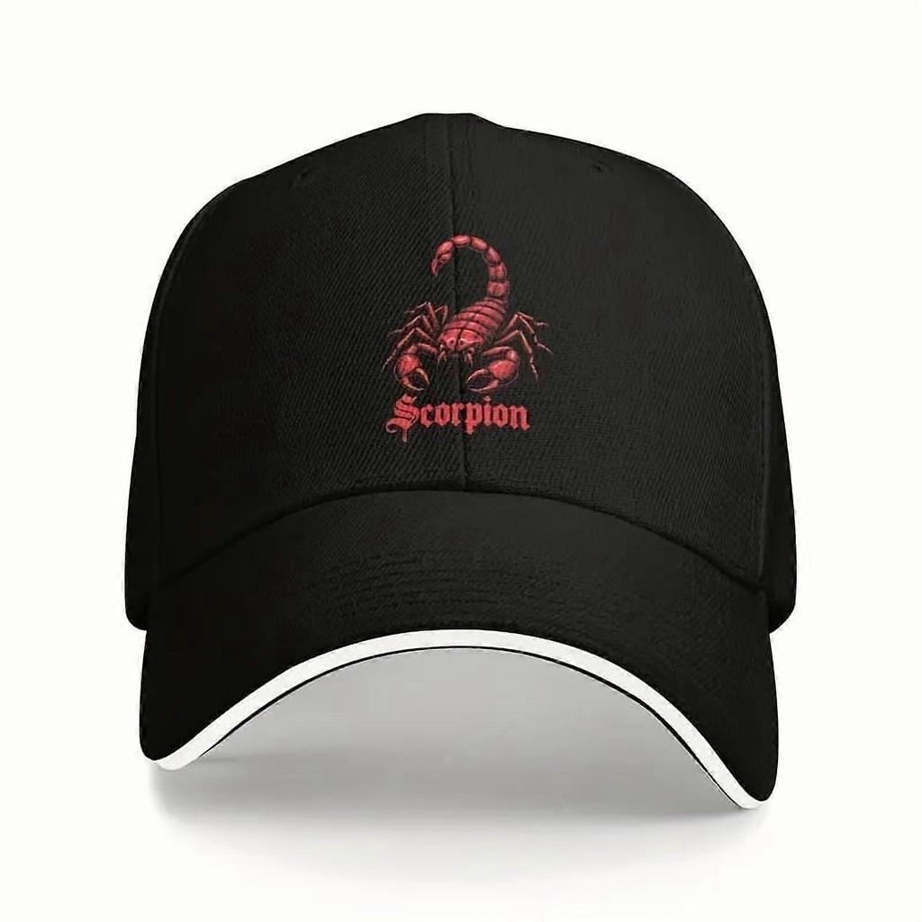 Retro Baseball Cap – Y2K Scorpion Graphic, Adjustable Snapback, Black/Red/White, Sun Protection, Casual Wear for Men
