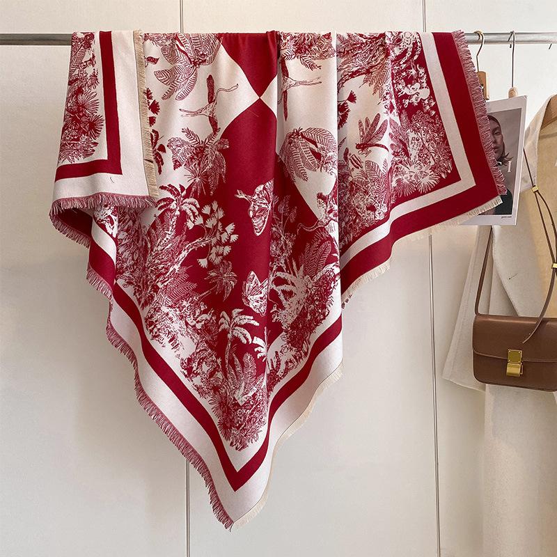 Retro Butterfly Insect Printing Imitation Cashmere Warm Scarf Women'S Fashion Elegant Air Conditioner Shawl Large Square Scarf