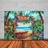 Tropische Tiki Bar Fotografie Hintergrund Blume Totem Banner Hawaii Meeresblick Hintergrund Babyparty Kindergeburtstagsparty Dekoration