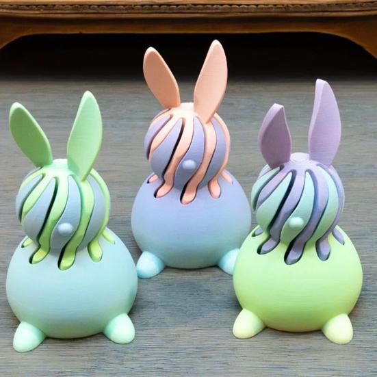 3D Printed Spiral Rabbit Figurine Easter Small Bunny Decoration for Home Office Desk Bookshelf Decor