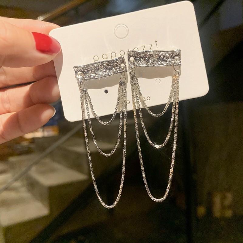 S925 Silver Geometric Tassel Stud Earrings: Fashionable Korean Style, Elegant Design, Versatile for Women