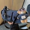 Fashion trend underarm bag women's 2025 new retro denim double pocket Boston bag shoulder messenger bag tide