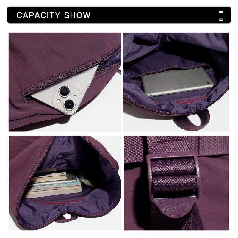 Women's Solid Color Backpack Men's Nylon Backpack Large Capacity Student Schoolbag