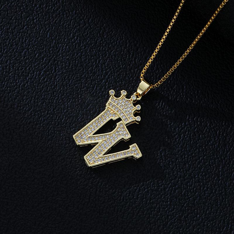 Fashion High-End Crown Letter Necklace Women'S Zircon Pendant Niche Stainless Steel Hip-Hop Pendant Accessories