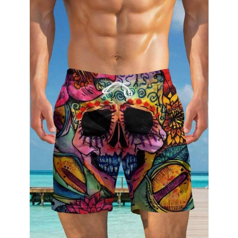 Summer 3D Skeleton Pattern Print Shorts Fashionable Casual Beach Men's Shorts