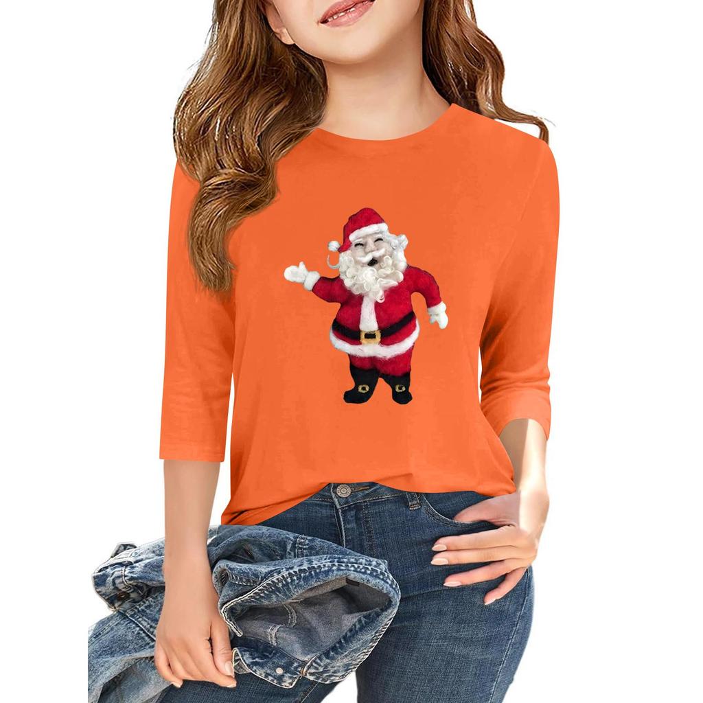 Children's 3/4 Sleeve Independence Day Printed Round Neck Casual T-shirt