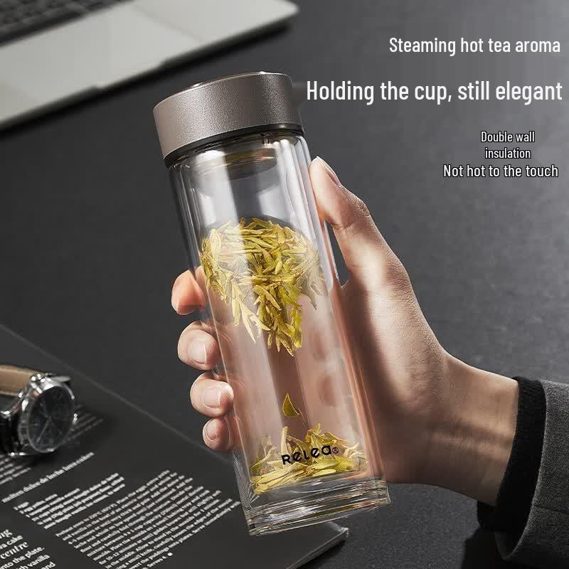 RELEA Men's Large Capacity Tea Infuser Glass Mug