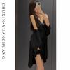 Damen Eis-Seide V-Ausschnitt Lang Pyjama-Set: Zweiteiliges ärmelloses Kleid & Überwurf für Frühling/Sommer.