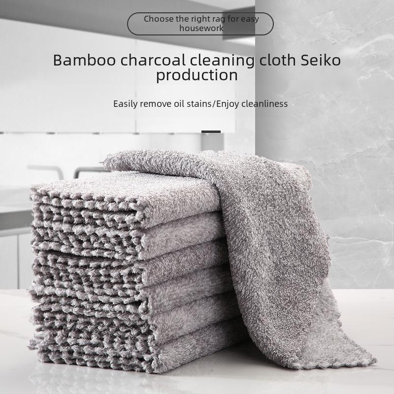 Japanese Bamboo Charcoal Microfiber Dish Towel: Absorbent, Thick, Non-Slip Kitchen Rag