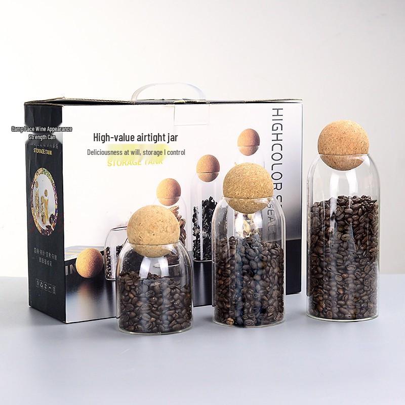 Transparent Borosilicate Glass Jar with Cork Stopper for Tea, Coffee, and Cereal Storage