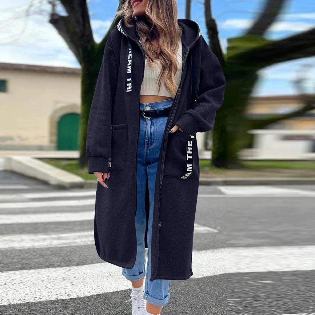 Women's Fashion Jacket Casual Solid-color Long-sleeved Cardigan Hoodie Long Coat