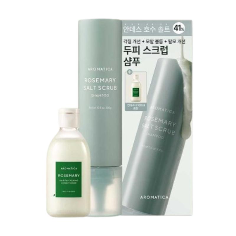 Aromatica Rosemary Salt Scrub Shampoo 300g Set (+ Conditioner 100ml Gift)