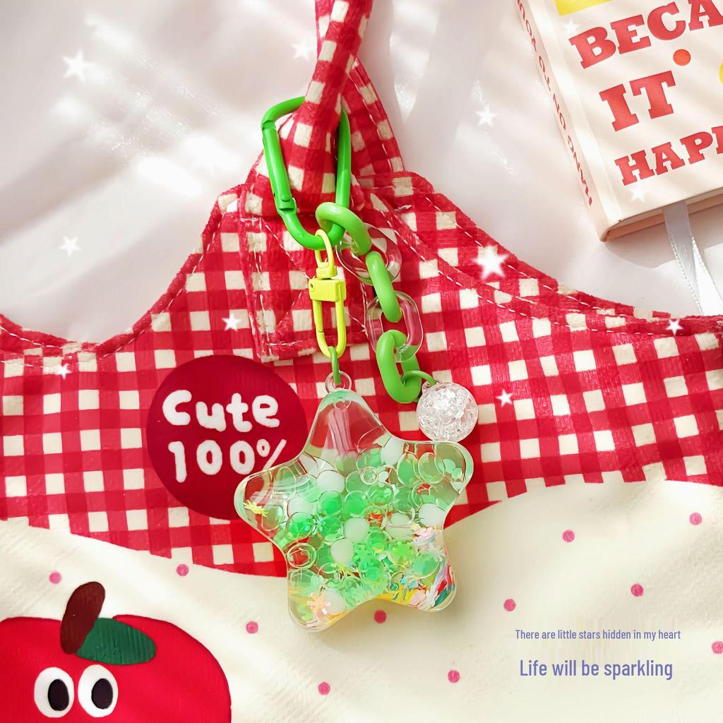 Acrylic Star Sand Bottle Keychain - Cute Cartoon Pendant for Backpacks