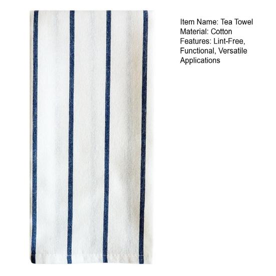 Kitchen Dish Towel Absorbent Quick Drying Tea Towel Blue Grid Striped Lint-Free Reusable Wipe Towel for Tableware Glassware Cookware