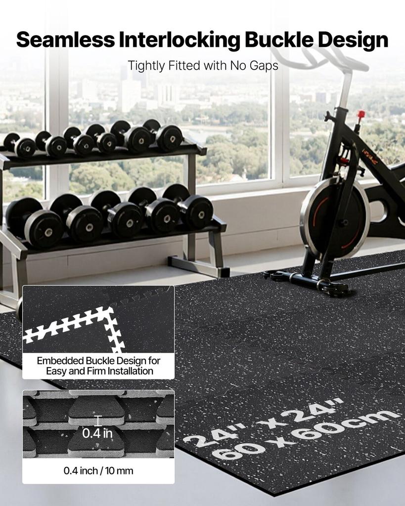 Puzzle Exercise Mat, 24 PCS Fitness Equipment Mats, 610 X 610 X 10 Mm, High-Density EVA Foam Mat Set, Interlocking Rubber Soft Tiles, Protective Floor