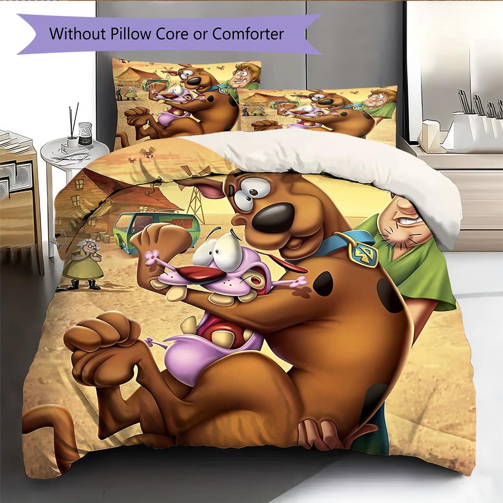 Pościel z wzorem Scooby-Doo Zestaw kołdry Dekoracja domu Prezent (1 * poszwa na kołdrę + 2 * poszewki na poduszki bez rdzenia)