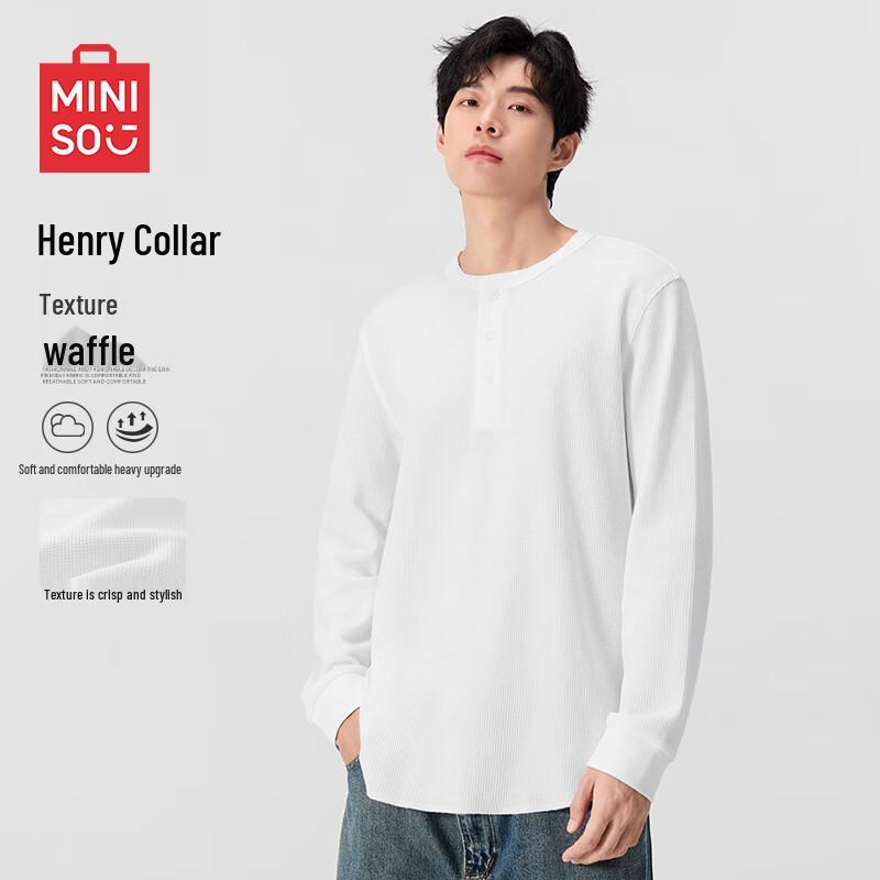 MINISO Men s Waffle Henley Long Sleeve T-Shirt M
